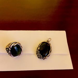 Matching pendant and ring both Sterling silver color green stone very pretty